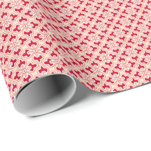 Papier Cadeau imprimé kimono floral, rose corail et bordeaux
