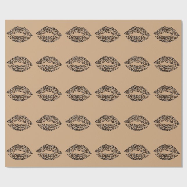 Papier Cadeau Imprimé léopard Lèvres Coussin de jet | Glamour Ch (Plat)