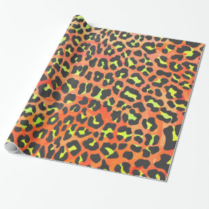 Papier Cadeau Imprimé Orange et Jaune Léopard