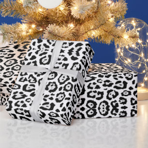 Papier Cadeau Imprimé tendance léopard noir gris blanc chic