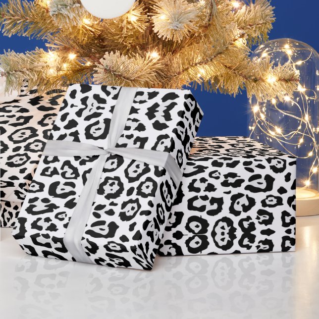 Papier Cadeau Imprimé tendance léopard noir gris blanc chic (Vacances)