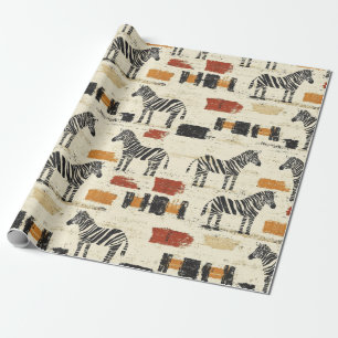 Papier Cadeau Imprimé vintage safari bohème zèbre