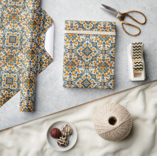 Papier Cadeau Indigo Azulejo Bleu et jaune Portugais
