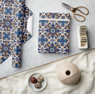 Papier Cadeau Indigo Azulejo Bleu Portugais Lisbonne Talavera