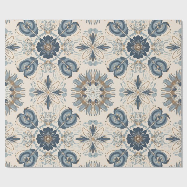Papier Cadeau Indigo Boho Floral Mandalas  (Plat)