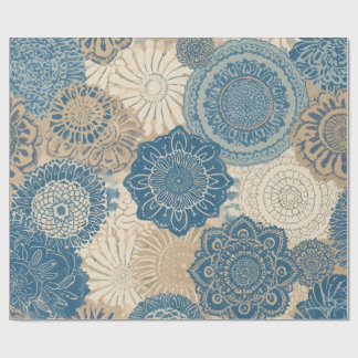 Papier Cadeau Indigo Tan Boho Floral