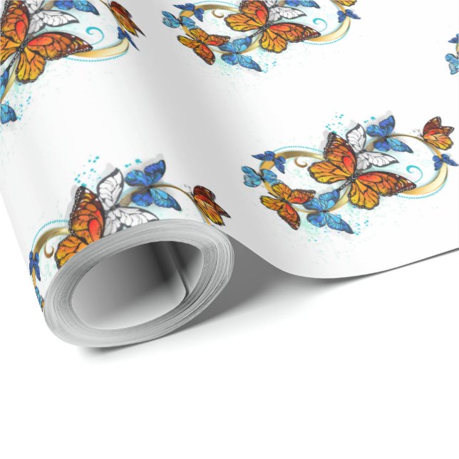 Papier Cadeau Infinité de papillons monarques (Coin rond)