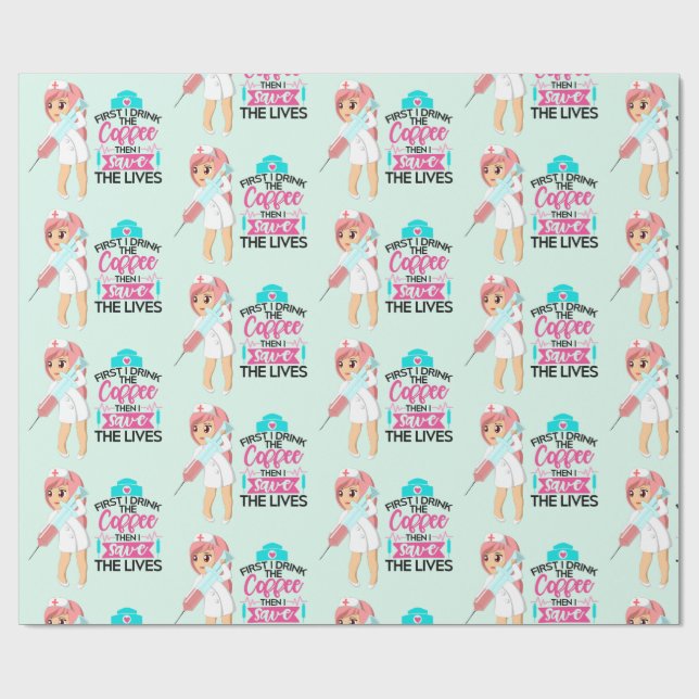 Papier Cadeau Infirmière amusante qui dit avec une grande aiguil (Plat)