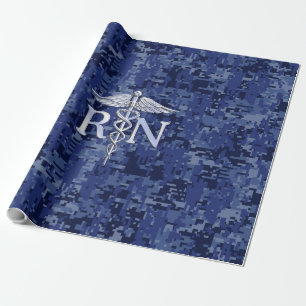 Papier Cadeau Infirmière autorisée RN Caduceus sur Camo bleu de
