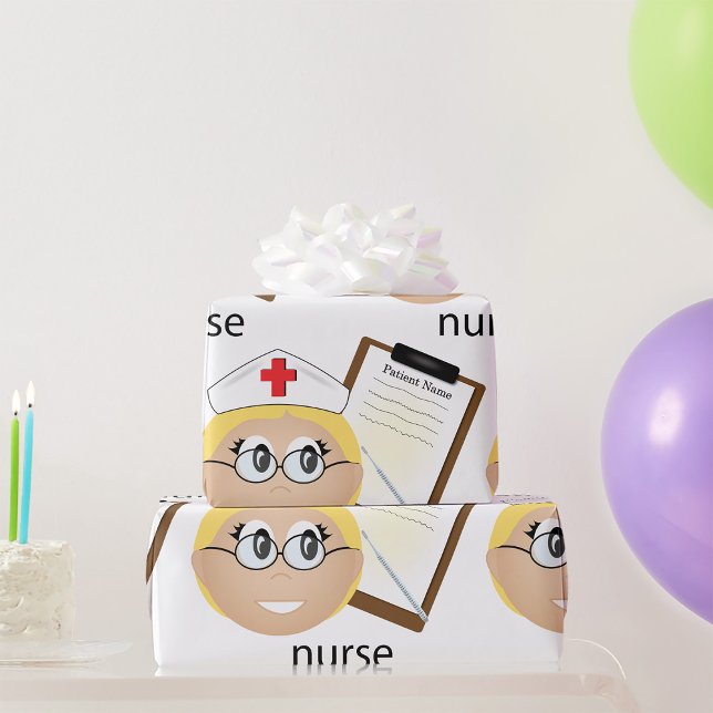 Papier Cadeau Infirmière avec bloc-notes médical et thermomètre (Créateur téléchargé)