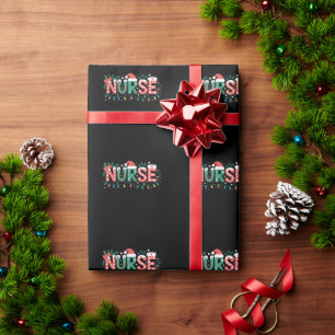 Papier Cadeau Infirmière de Noël Chapeau du Père Noël Stéthoscop