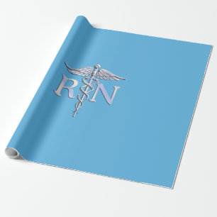 Papier Cadeau Infirmière inscrite RN Caduceus sur Baby Blue