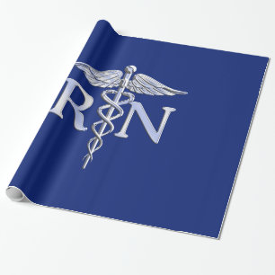 Papier Cadeau Infirmière inscrite RN Silver Caduceus Navy Blue 