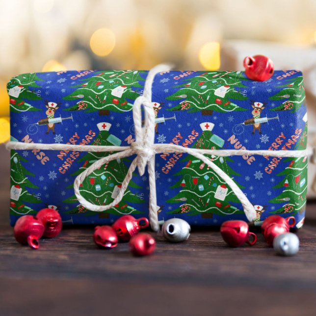 Papier Cadeau Infirmière Joyeux Arbre de Noël avec Infirmière Re (Créateur téléchargé)