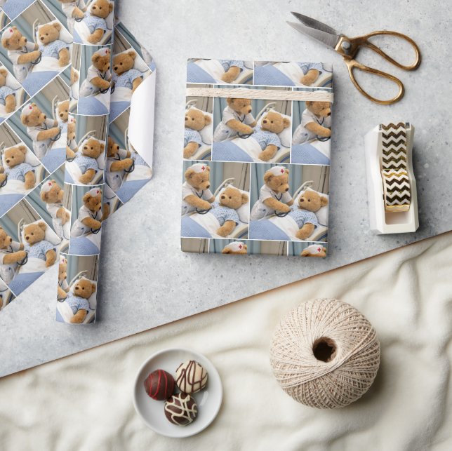 Papier Cadeau Infirmière Ourson avec un stéthoscope  (Artisanat)