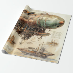 Papier Cadeau Ingénierie de dirigeable en laiton rétro-futuriste