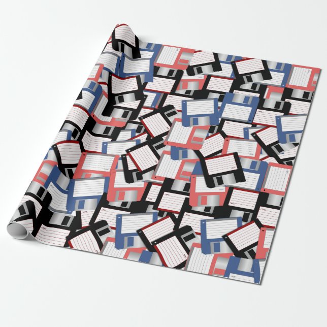 Papier Cadeau Ingénieur informatique disquette Red Blue (Déroulé)