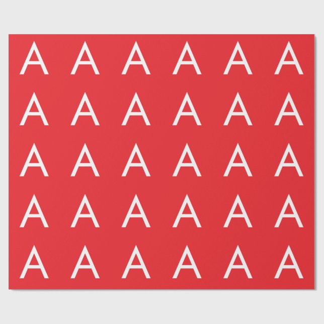 Papier Cadeau Initial Letter Monogram Red White Plain Modern (Plat)