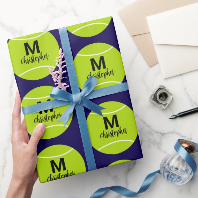 Papier Cadeau Initiale de monogramme de tennis personnalisé (Cadeaux)