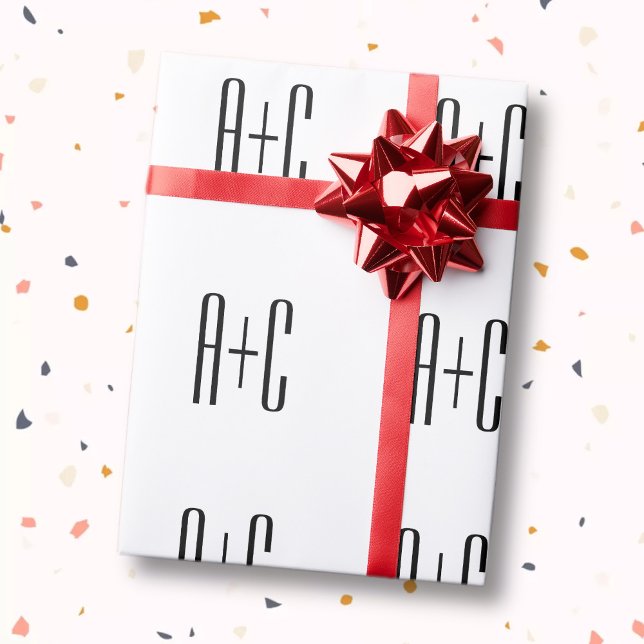 Papier Cadeau Initiales de couples modernes élégants | Blanc et  (Créateur téléchargé)