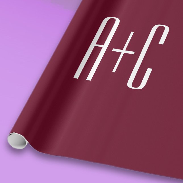 Papier Cadeau Initiales de couples simples | Blanc et bordeaux (Créateur téléchargé)