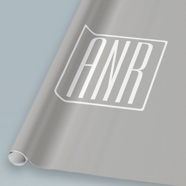 Papier Cadeau Initiales Monogramme | Blanc Sur Gris Clair (Créateur téléchargé)