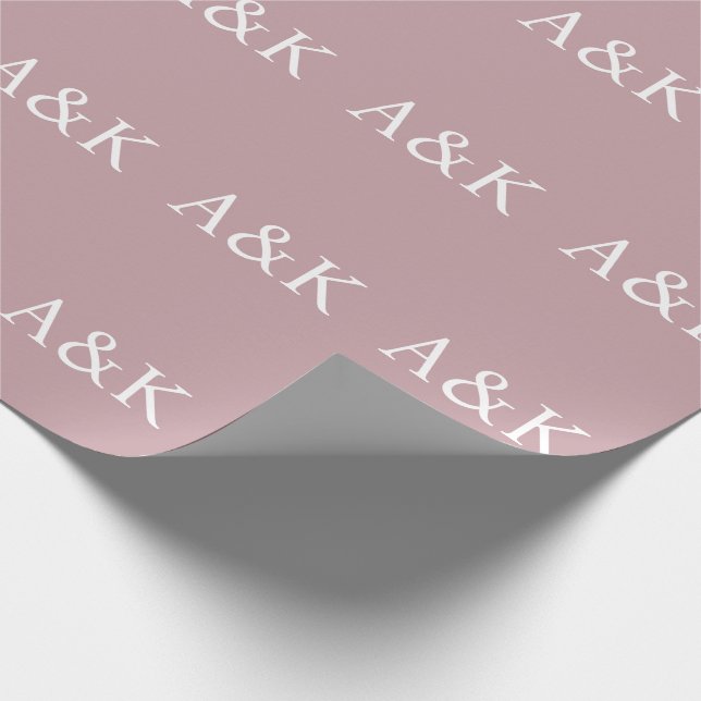 Papier Cadeau Initiales personnalisées sur mariage rose poussiér (Coin)