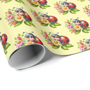 Papier Cadeau insecte carrelé de coccinelle mignonne