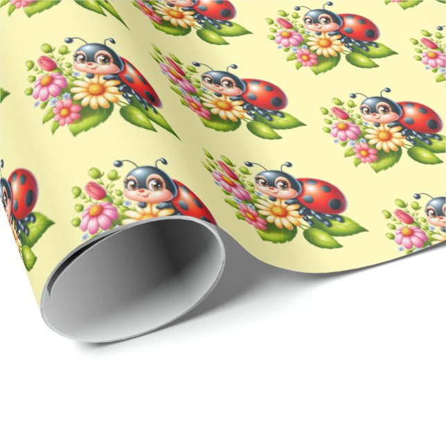 Papier Cadeau insecte carrelé de coccinelle mignonne (Coin rond)