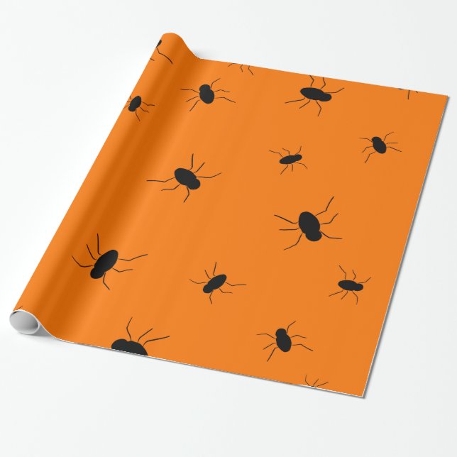 Papier Cadeau Insectes éffrayants de Halloween oranges (Déroulé)