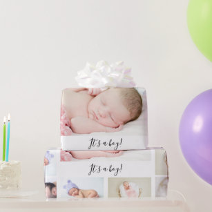 Papier cadeau naissance pour bébé fille : 4 feuilles individuelles + 4  pendentifs cadeaux (It's a girl, rose, cygne)