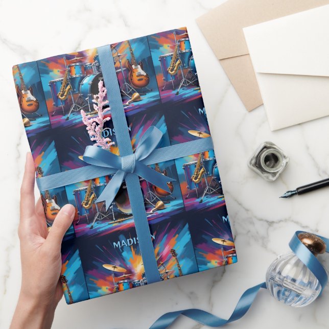 Papier Cadeau Instruments de musique de nom personnalisé (Cadeaux)