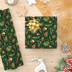 Papier Cadeau Instruments de musique Motif de Noël Vert foncé