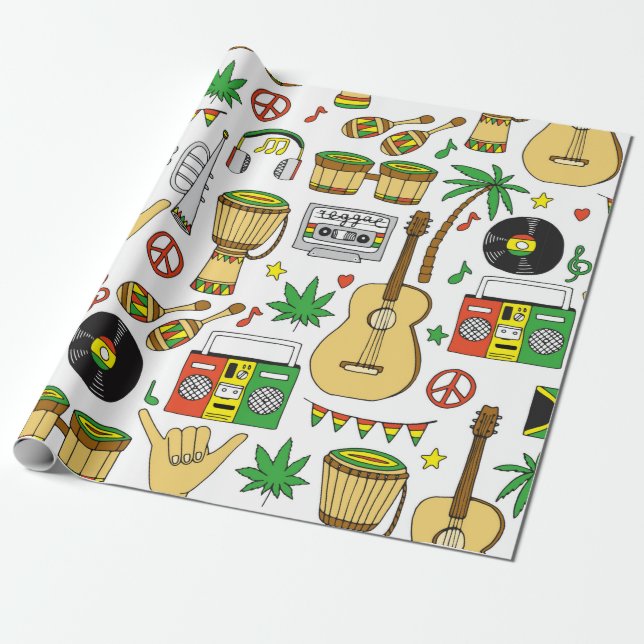 Papier Cadeau Instruments de musique motif sans faille. Reggae (Déroulé)