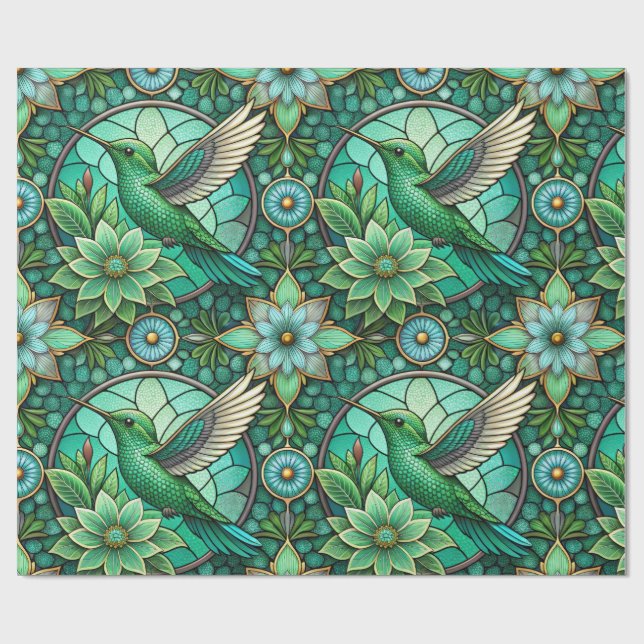 Papier Cadeau Intricate green and teal stained glass-style  (Plat)
