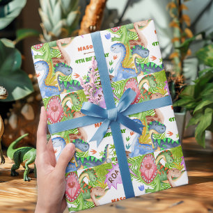 Papier Cadeau Invitation d'anniversaire 4 ans garçon dinosaure