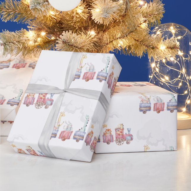 Papier Cadeau Invitation d'anniversaire "Toy Train All Aboard",  (Vacances)