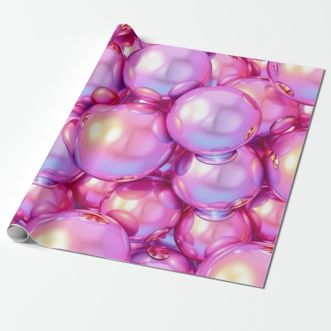 Papier Cadeau Iridescent Pink 3D Glossy Bubble Pattern Wrapping  (Déroulé)