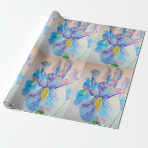 Papier Cadeau Iris bleu iris art fleurs aquarelle enveloppement