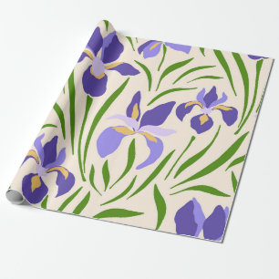 Papier Cadeau Iris botanique violet dessiné à la main de manière