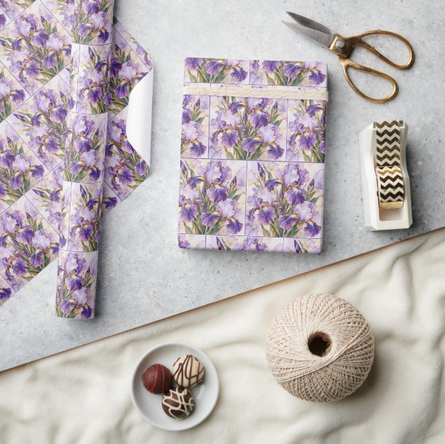 Papier Cadeau Iris violet avec bordure dorée (Artisanat)