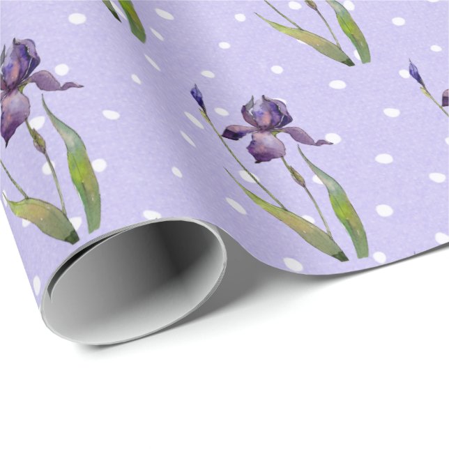 Papier Cadeau Iris violet en Pois (Coin rond)