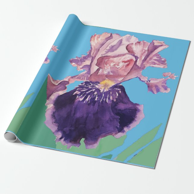 Papier Cadeau Iris violet iris fleurs Aquarelle Wrapper Wra (Déroulé)