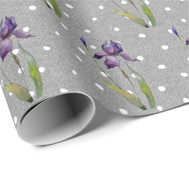 Papier Cadeau Iris violet sur papier d'enveloppement Pois (Coin rond)