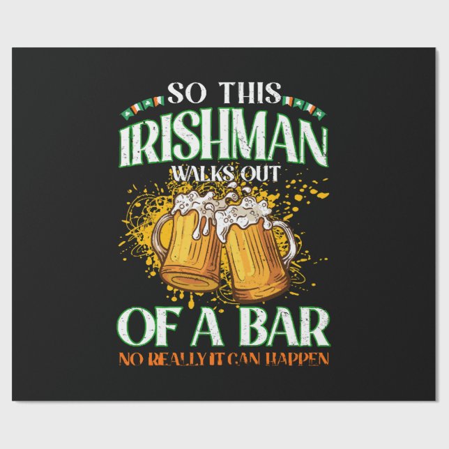 Papier Cadeau Irlandais buvant de la bière à la Saint-Patrick (Plat)