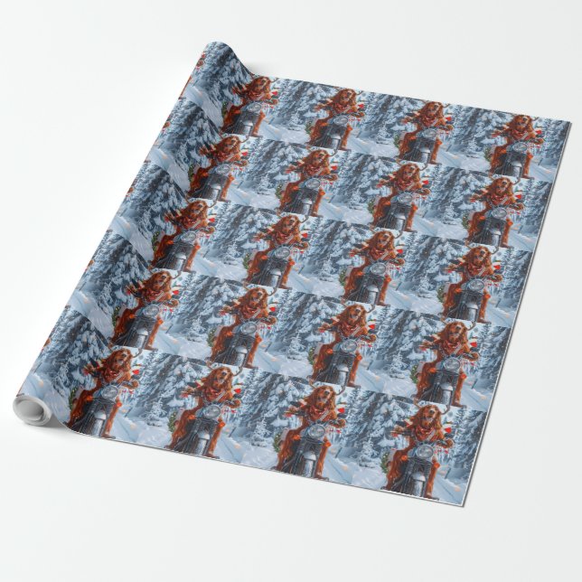 Papier Cadeau Irlandais Red Setter Chien chevauchant la moto Noë (Déroulé)