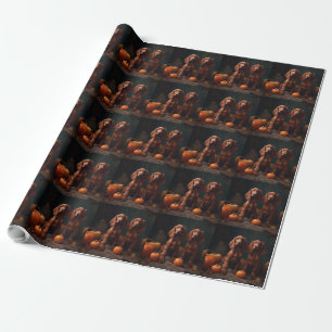 Papier Cadeau Irlandais Red Setter Chiot Automne Citrouille de p