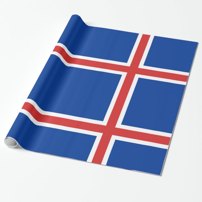 Papier Cadeau Islande Bleu avec lignes rouges et blanches (Déroulé)