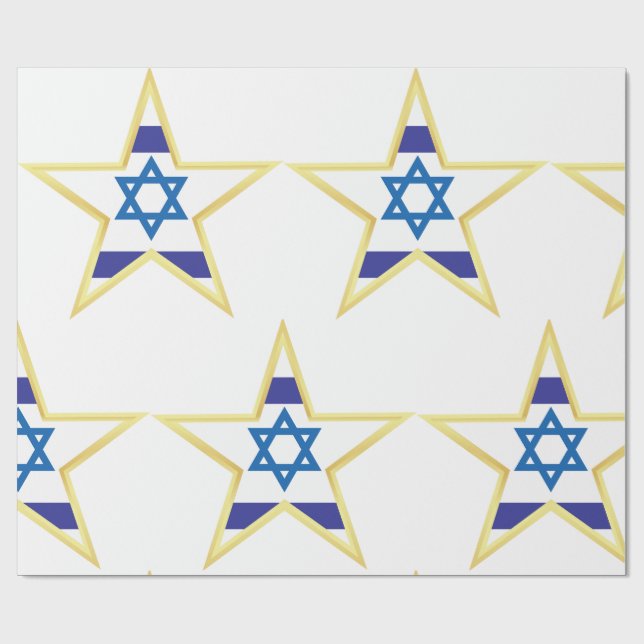 Papier Cadeau Israeli Flag Star of David Gold Trimmed (Plat)