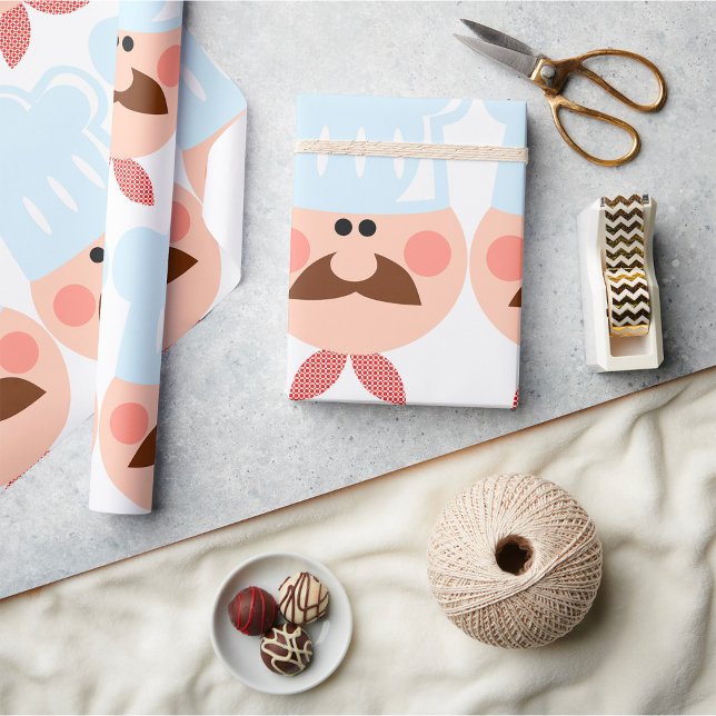 Papier Cadeau Italian Chef Face with Mustache and Hat (Créateur téléchargé)